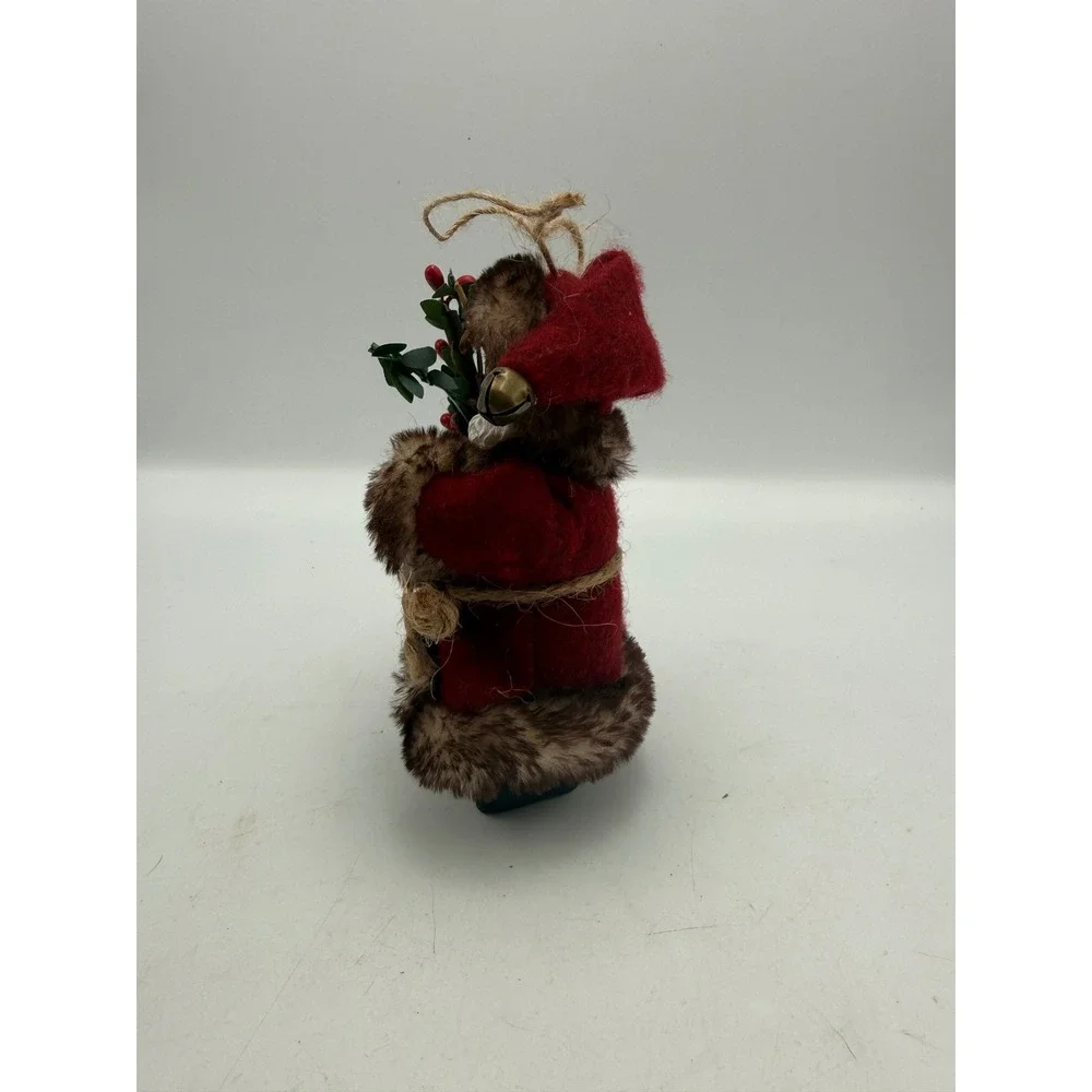 Rustic Santa Claus Christmas Ornament Faux Fur Red Felt Woodland Figurine
